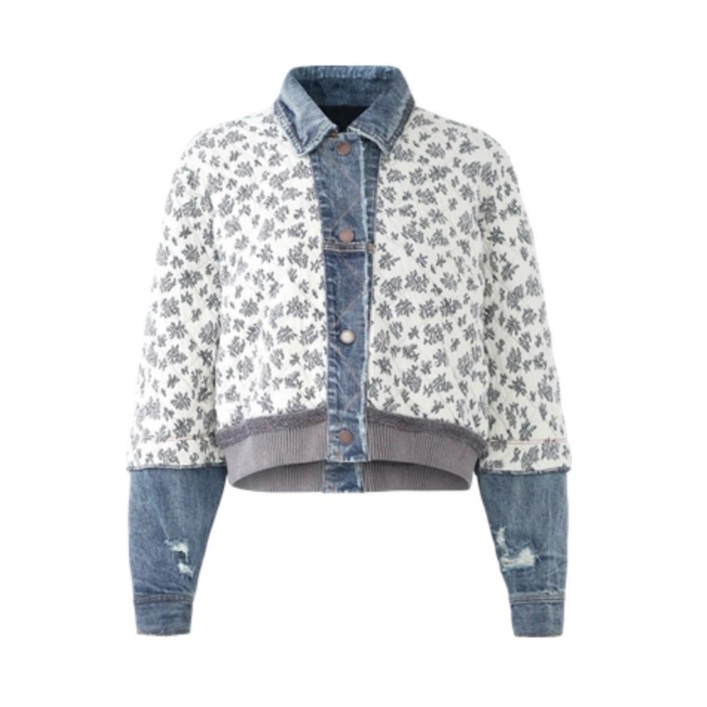 XS/S Free People Ditsy Denim Jacket - Blue and White Floral